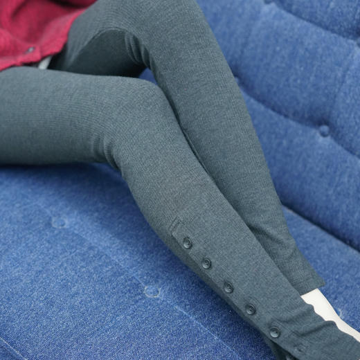 绽放732朵/随意打底裤秋冬*棉混纺柔软坑条弹力开衩叠穿裤子 商品图1