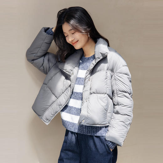 绽放旅行女装742朵/秋冬设计感白鹅绒箱型保暖立领百搭短款羽绒服 商品图1