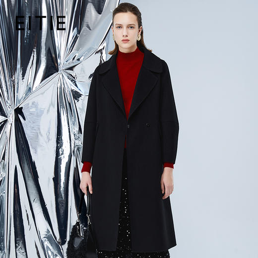 EITIE爱特爱冬季新款经典洋气宽松系带长款毛呢大衣外套7614306 商品图1