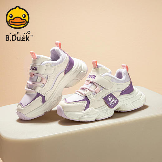 B.Duck小黄鸭童鞋加绒运动鞋冬季男女童魔术贴童鞋26-32 B5586920 商品图4