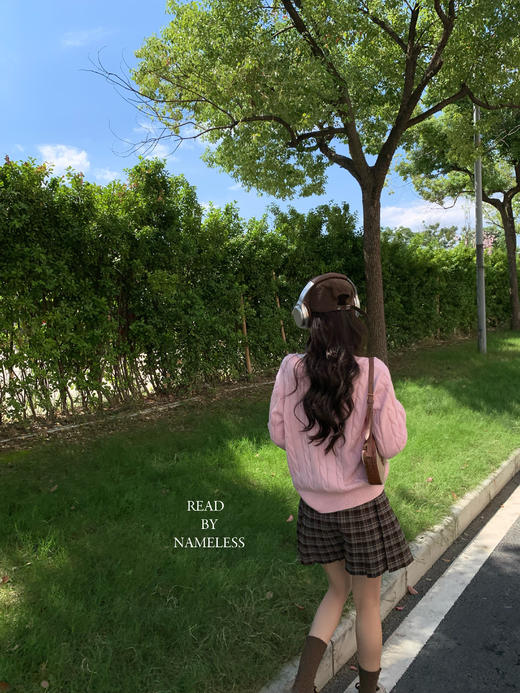 Read Nameless /樱花粉麻花毛衣v领长袖+棕色格子毛呢百褶裙裤 2024/10/12 商品图7