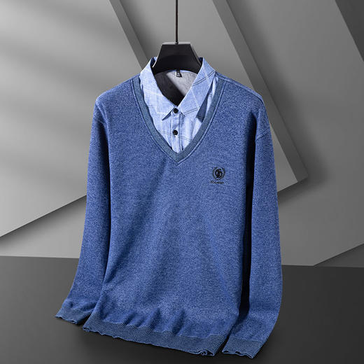 【假两件】【新款DPS】大依优型大码加绒假两件长袖T恤衬衫领加肥加大肥佬休闲商务宽松透气上衣打底 商品图9