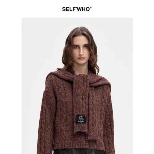 SELFWHO羊毛混纺纯色毛衣女2024秋冬新款设计感针织衫 商品图1