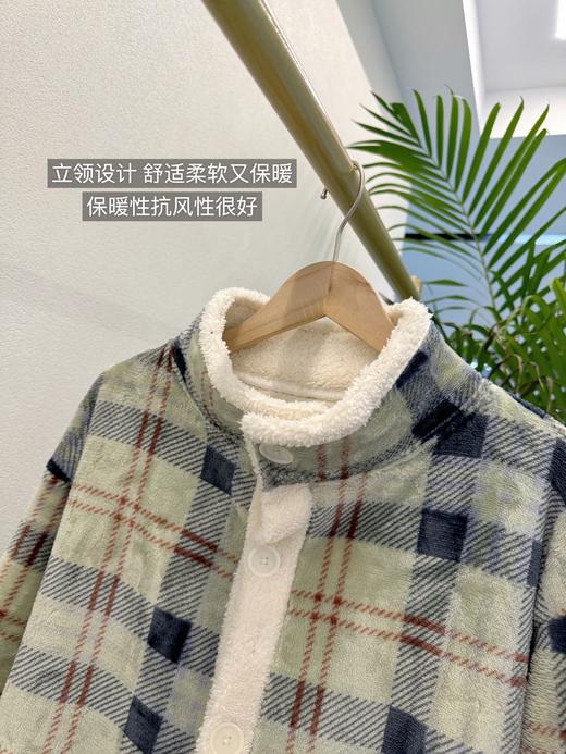 遛弯拉拉立领家居服可外穿套装加厚保暖半边绒睡衣甜美加厚复合羊羔绒方格秋冬家居服HLY 商品图7