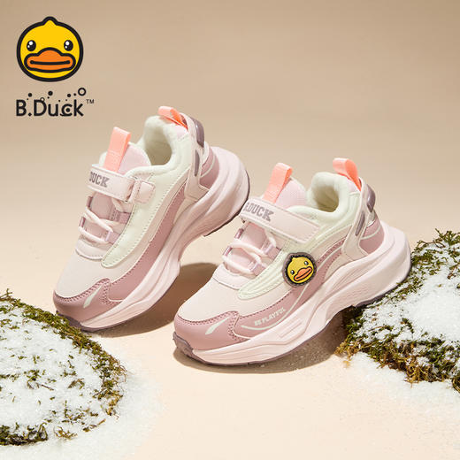 B.Duck小黄鸭童鞋防滑加绒运动鞋冬季男女童魔术贴26-33 B5586886 商品图4
