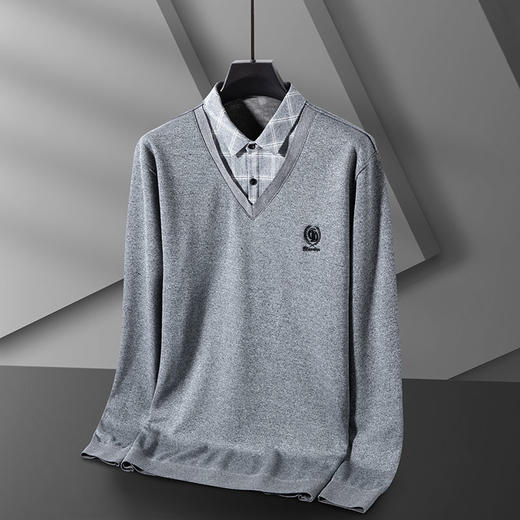 【假两件】【新款DPS】大依优型大码加绒假两件长袖T恤衬衫领加肥加大肥佬休闲商务宽松透气上衣打底 商品图1