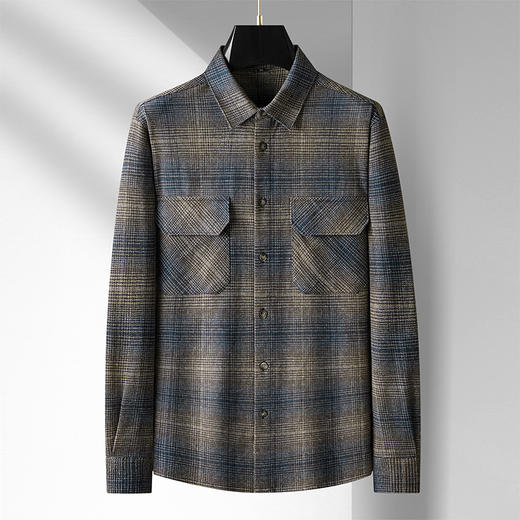 【新款DM】大依优型大码磨毛格子长袖衬衫男宽松加肥加大码男士休闲商务衬衣上衣胖子 商品图0