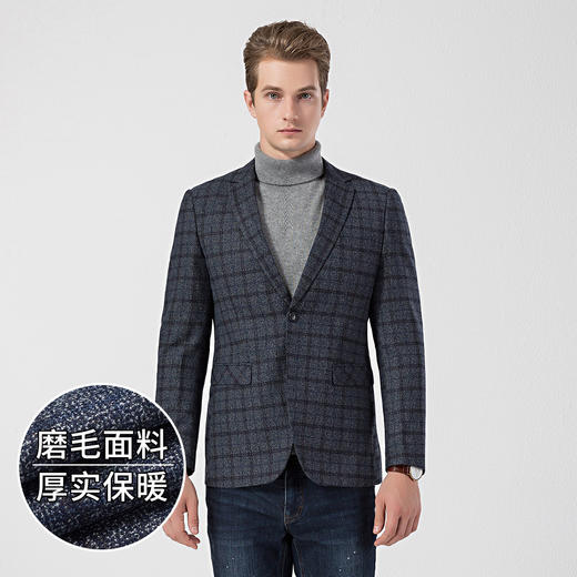 罗蒙秋季西装外套男士正装商务通勤休闲格子小西装单西服外套男 商品图3