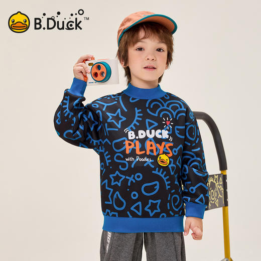 B.Duck小黄鸭童装中高圆领卫衣冬季男童满印上衣105-150 BF5531032 商品图3