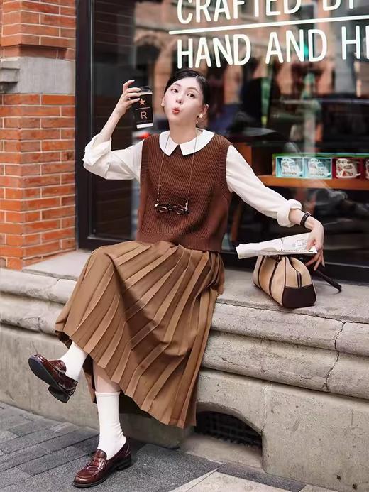 浮生八记/24C111/复古格纹胸前塔克褶娃娃领全棉衬衣 商品图3