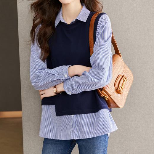 馥迦·设计感假两件衬衫背心 | 初春衬衫背心叠搭，一件假两件足够，轻松穿出时髦感~ 商品图1