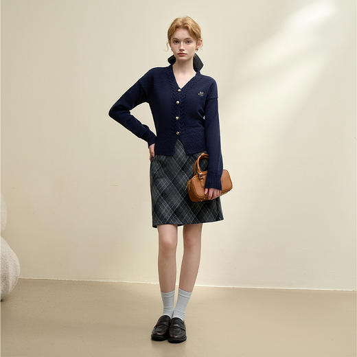 学院风设计感刺绣V领针织开衫女轻薄保暖收腰外套V3842699 商品图1