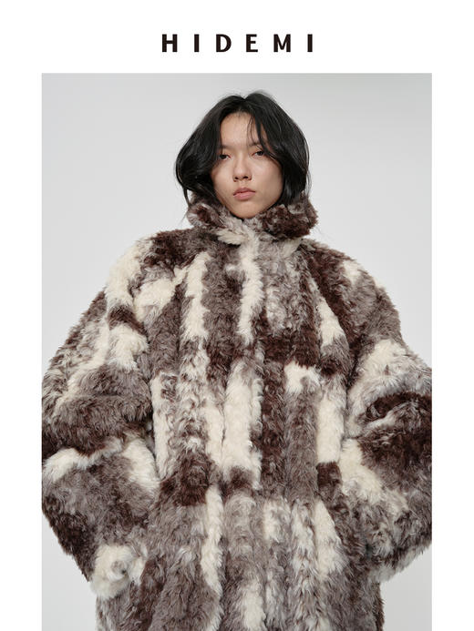 HIDEMI进口可再生纤维环保皮草特殊染色工艺大翻领加厚款毛毛长款浴袍感大衣皮衣 商品图9