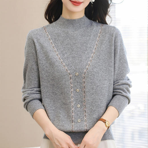 CC-38-6215秋冬款女士毛衣大码半高领洋气厚实百搭纯羊毛针织打底衫宽松上衣 商品图1