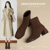 ZHR则则百搭绒面短靴女2024新款方头时装靴粗跟美拉德瘦瘦靴女靴 商品缩略图1