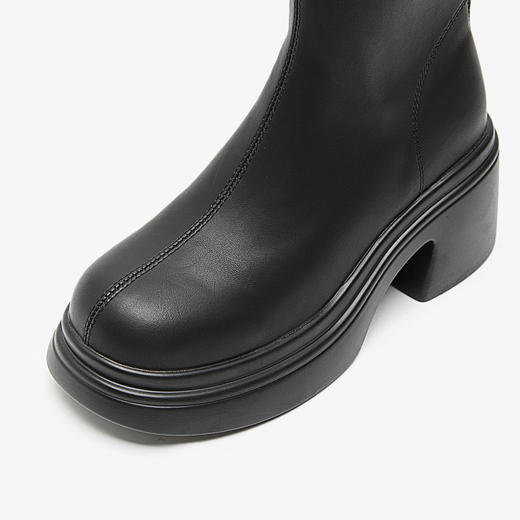 西遇不过膝长筒骑士靴女小个子新款秋冬V口高筒靴增高7cm厚底长靴V3747758 商品图5