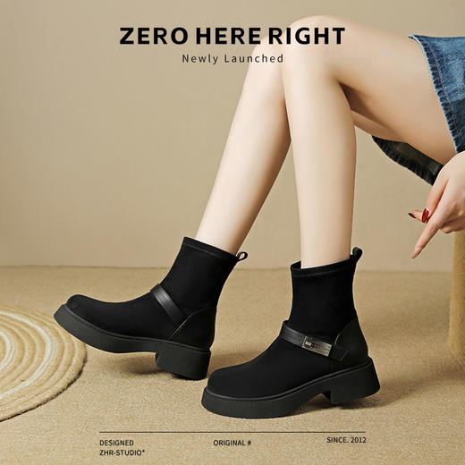 ZHR美拉德弹力靴2024新款加绒超轻短靴时尚百搭瘦瘦靴网红ins女靴 商品图5