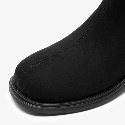 西遇绒面小短靴女新款秋冬法式单靴黑色配裙子低跟圆头瘦瘦靴V3947754 商品图5