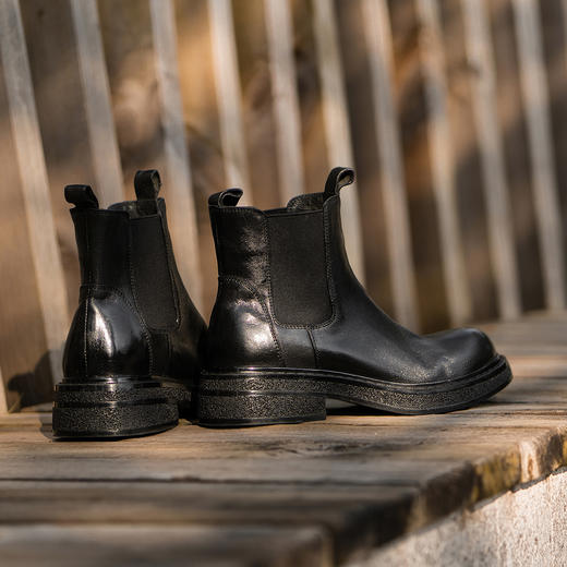 【阿么古纹马皮鞋】英伦风粗跟切尔西靴秋冬撞色拼接百搭短靴3.5CM 商品图3