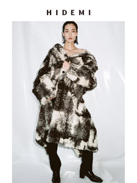 HIDEMI进口可再生纤维环保皮草特殊染色工艺大翻领加厚款毛毛长款浴袍感大衣皮衣