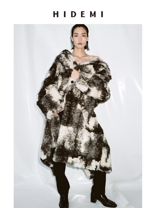 HIDEMI进口可再生纤维环保皮草特殊染色工艺大翻领加厚款毛毛长款浴袍感大衣皮衣 商品图0