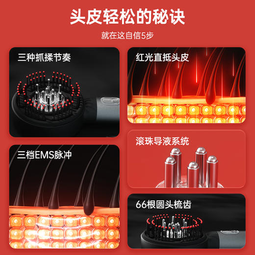 攀高头皮按摩梳新品升级红光生发梳头部护理健发PG-2756 商品图1