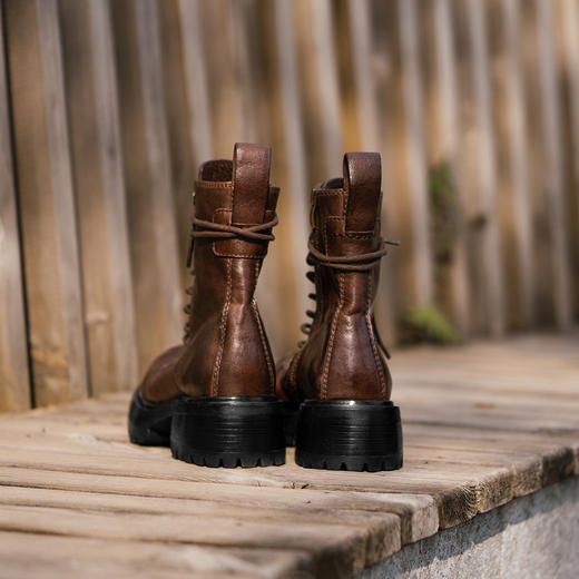 【阿么古纹马皮鞋】英伦风厚底复古马丁靴女系带户外百搭短靴4.2CM 商品图3