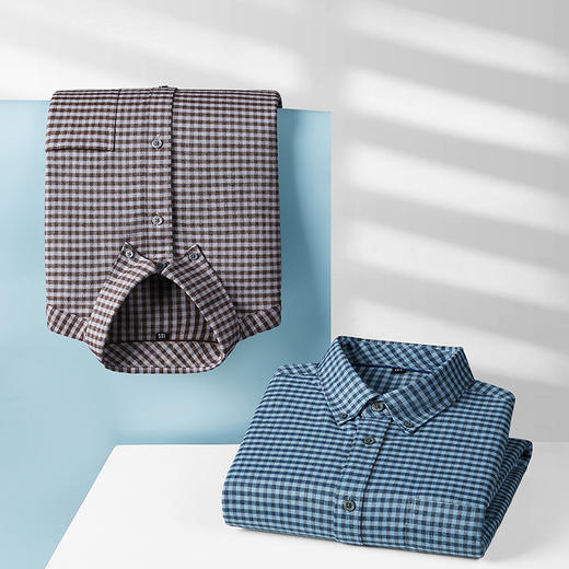 【100%棉】【新款DM】大依优型大码纯棉磨毛格子长袖衬衫男宽松加肥加大码男士休闲商务衬衣上衣胖子 商品图4