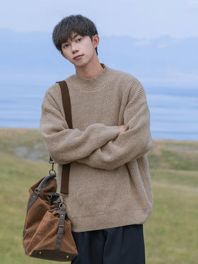【YW】无忧购韩系慵懒风复古宽松加厚保暖粗针纹理半高圆领针织毛衣L4111（截单后7天发货)25年清仓捡漏
