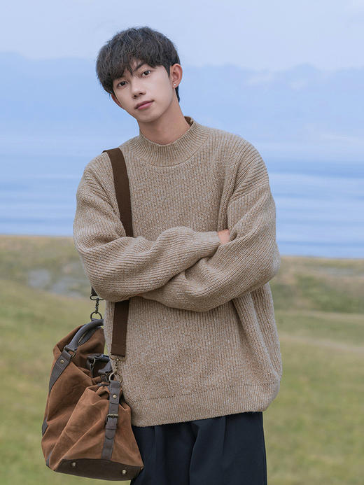 【YW】无忧购韩系慵懒风复古宽松加厚保暖粗针纹理半高圆领针织毛衣L4111（截单后7天发货)25年清仓捡漏 商品图0