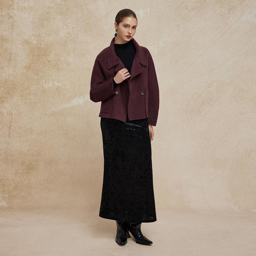 PH941斯尔丽24新款含骆驼绒双面呢大翻驳领廓形小个子百搭短款羊毛大衣 商品图3