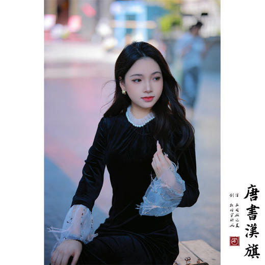 【玉 阑】丝绒花领国风新中式温婉优雅改良旗袍 商品图1