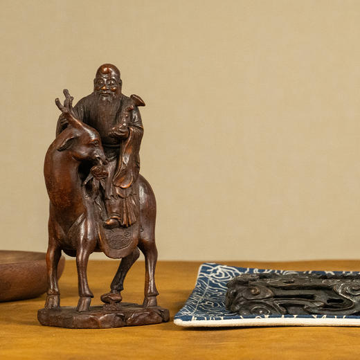 清 竹雕寿星摆件（红木座） 商品图2