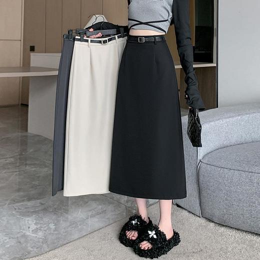 简约西装直筒包臀裙2024秋季新款修身开叉A字半身裙配腰带中长裙💕 商品图2