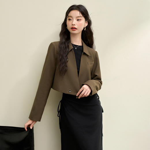 高级感通勤风翻领搭片截短款西装女秋季气质西服外套 商品图3