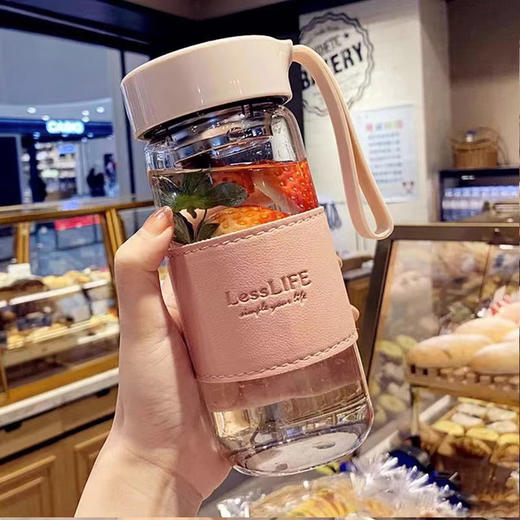 「网红同款！数色可选」高硼硅玻璃水杯 便携男女带盖简约透明杯子带杯套随手杯泡茶杯餐饮用具 商品图2