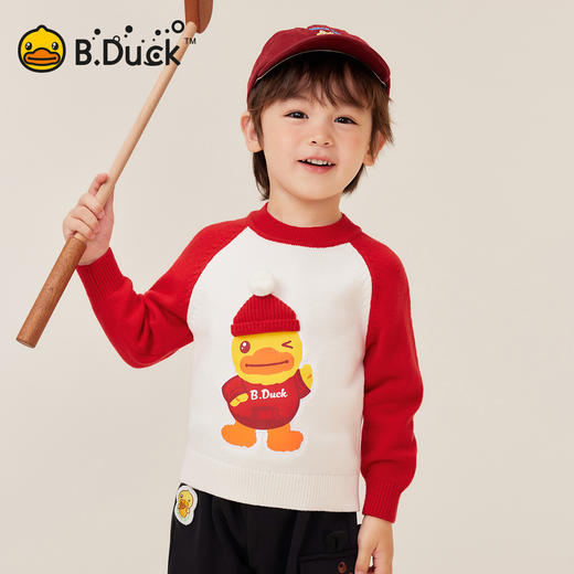 B.Duck小黄鸭童装冬季男童卡通圆领套头针织衫冬季男童休闲105-150 BF5512926 商品图0