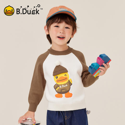 B.Duck小黄鸭童装冬季男童卡通圆领套头针织衫冬季男童休闲105-150 BF5512926 商品图4