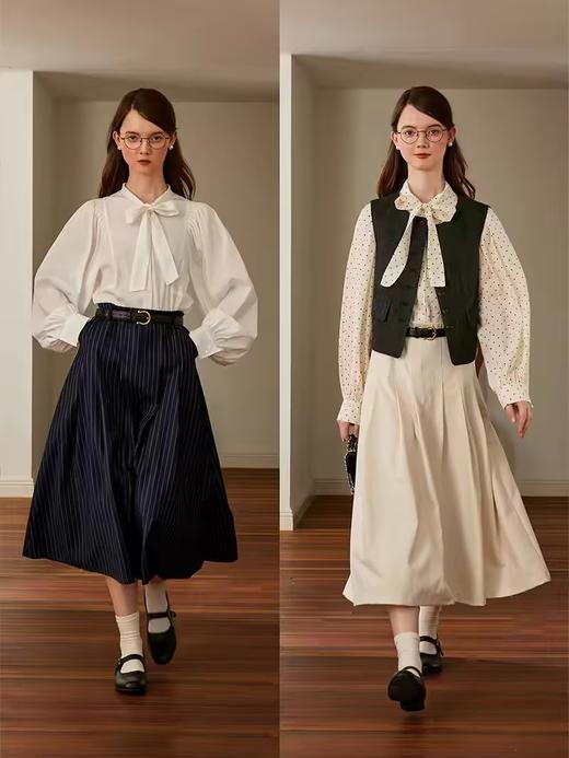 浮生八记/24C083/中腰百褶连腰半身裙古典圆弧腰纹半裙 商品图3