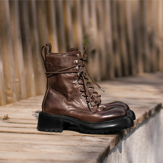 【阿么古纹马皮鞋】英伦风厚底复古马丁靴女系带户外百搭短靴4.2CM 商品图4