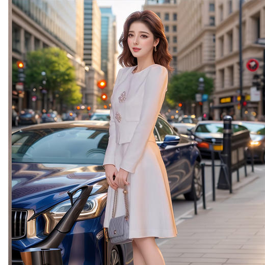 奢姿2025秋季新款大码女装设计感V领裙子胖妹妹假两件气质连衣裙9943869000 商品图1