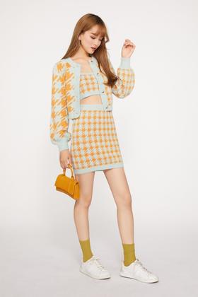 ANSUABEL 彩色千鸟格纹针织套装 9902