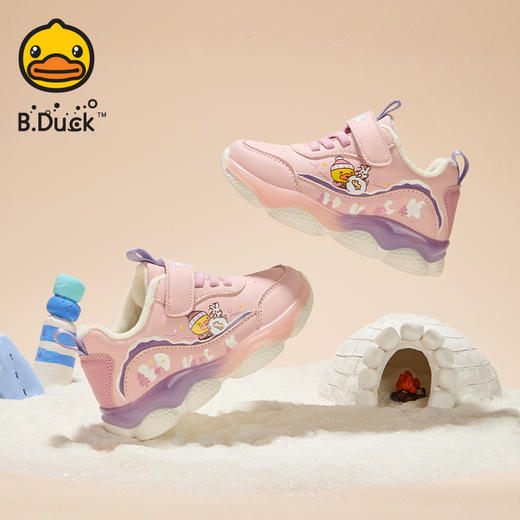 B.Duck小黄鸭童鞋防滑运动鞋冬季男女童加绒休闲鞋24-30 B5586971 商品图3