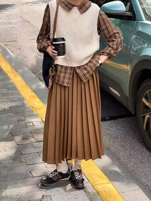 浮生八记/24C099/空气压褶松紧腰学院A字百搭显瘦半身裙 商品图0