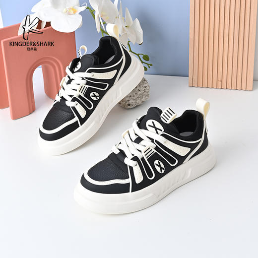 经典鲨2024年秋季新款男士时尚拼色平底系带休闲板鞋小白鞋KW250-D33131 商品图1