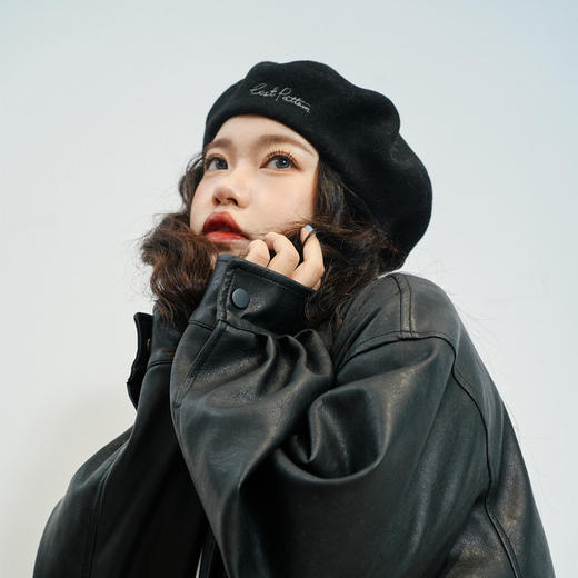 字母刺绣羊毛贝雷帽 商品图7