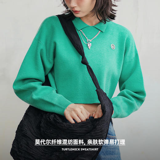 马登莫代尔混纺针织衫短款翻领卫衣百搭宽松纯色长袖T恤秋冬季女 商品图3