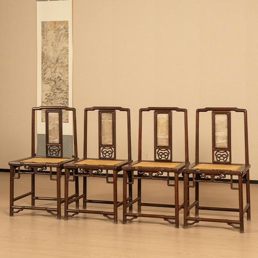 清 红木镶云石靠背椅成堂（一堂四只） 商品图1