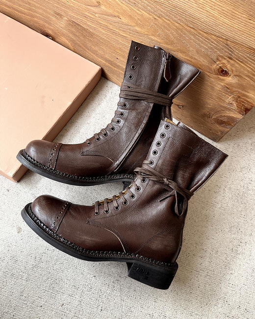现货 THS 10.14-限时 缪家 秋冬秀场款 帅气机车风复古长靴 短靴 4色 BZ1210 商品图9