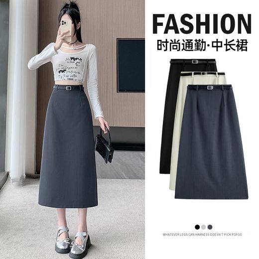 简约西装直筒包臀裙2024秋季新款修身开叉A字半身裙配腰带中长裙💕 商品图3
